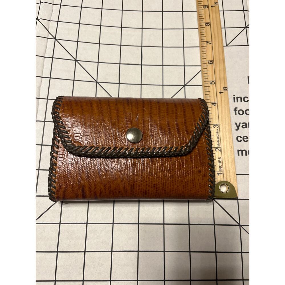 VINTAGE EXOTIC LEATHER MENS BIFOLD WALLET COGNAC - Picture 4 of 9